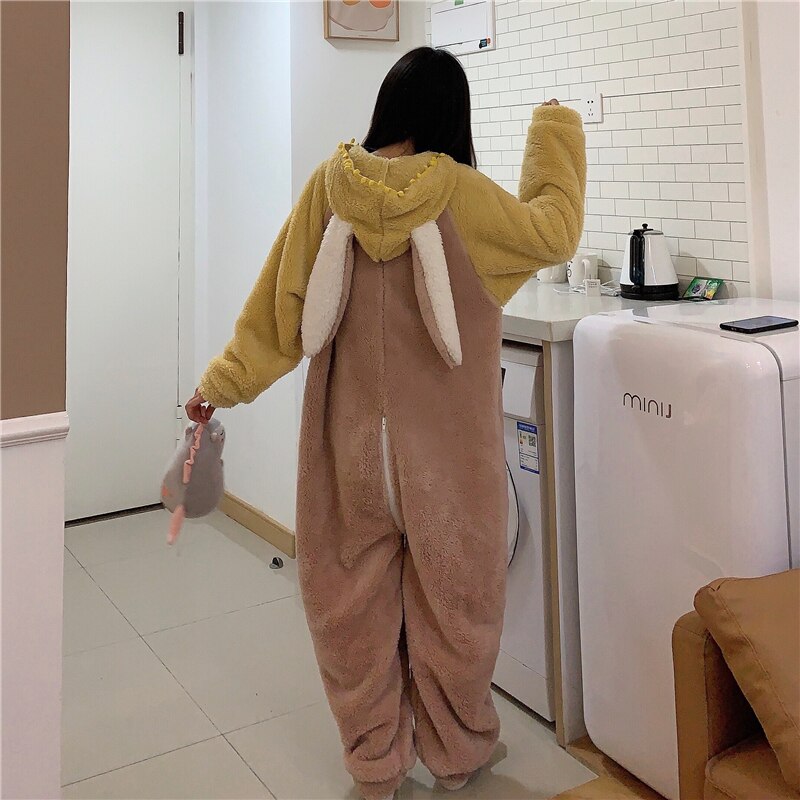 Inverno quente adulto onesie pijamas mulheres kawaii coelho animal flanela cosplay traje adolescente meninas lolita rosa pelúcia fofo pijamas