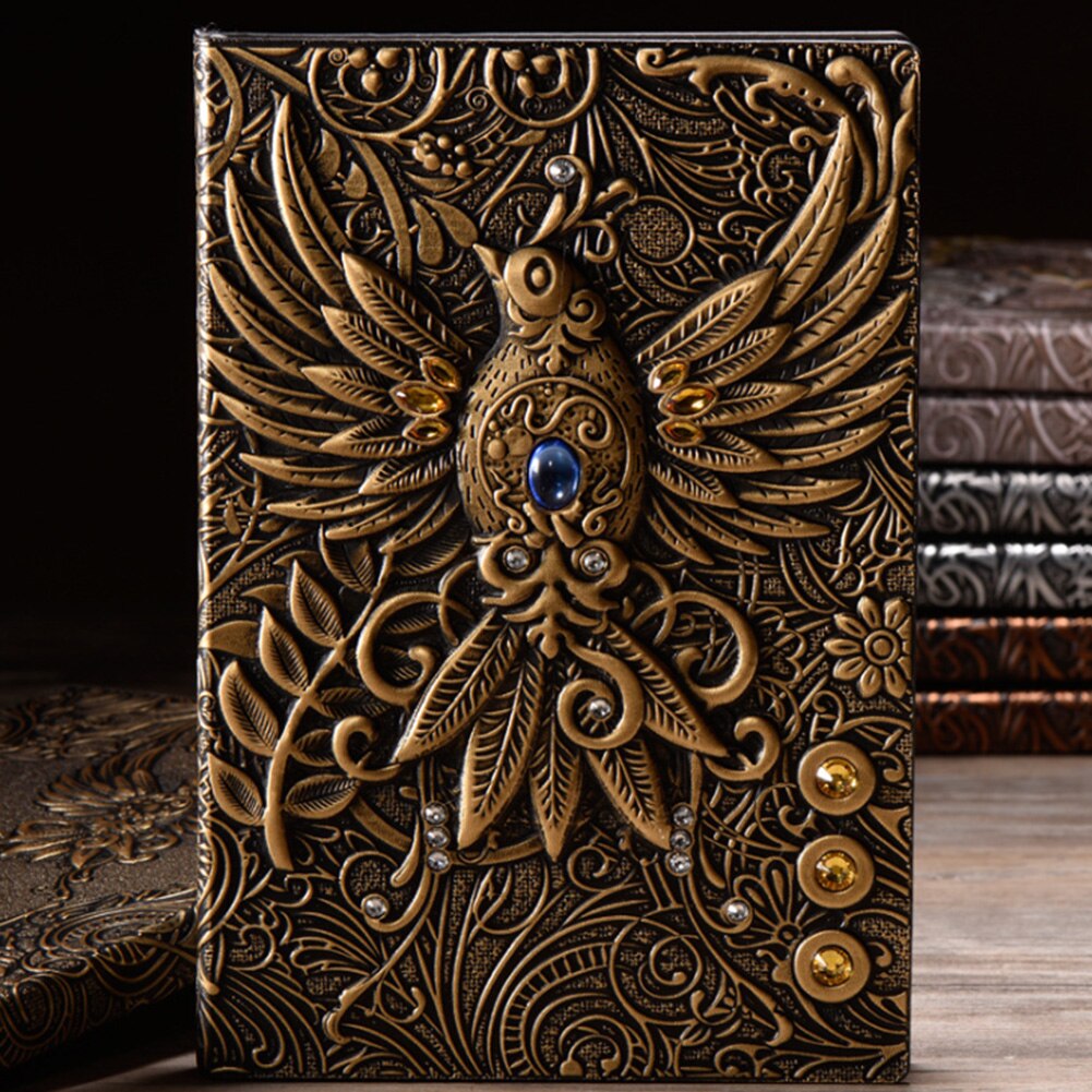 Journal PU Cover School Retro Notebook Handcraft Travel Hardcover Writing Pads Embossed Diary Phoenix Home