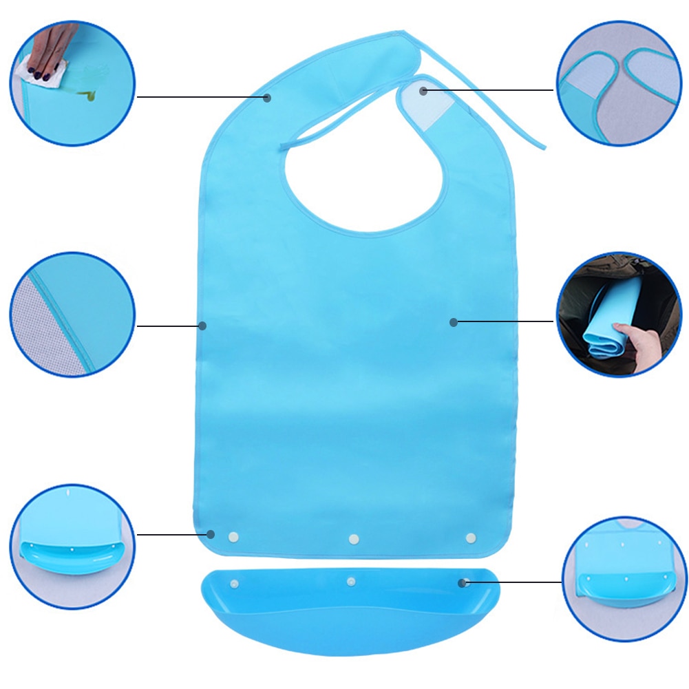 Leakproof Adult Bibs Elderly Apron Waterproof Mealtime Clothing Protector Washable Supplies Blue Adult Bibs for Women Men Use