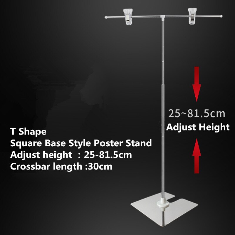 T-sign Adjustable Poster Stand Stainless Steel Advertising Display Banner Stand Holder Store Counter Display With Clip: 6