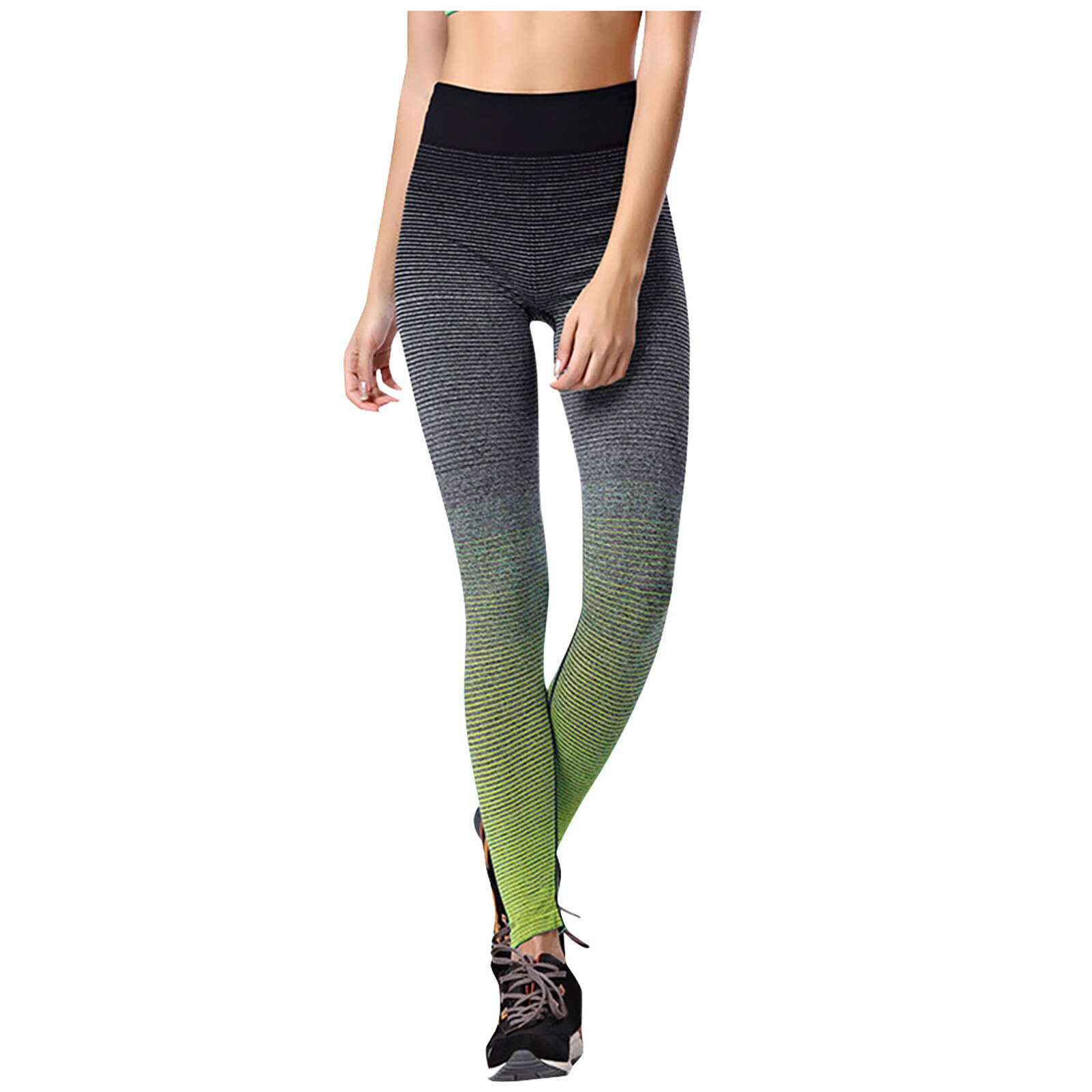 Vrouwen Gradiënt Kleur Hoge Taille Stretch Slim Sneldrogende Running Gym Yoga Broek Sport Fitness Leggings Athletic Broek #40: Green  / M