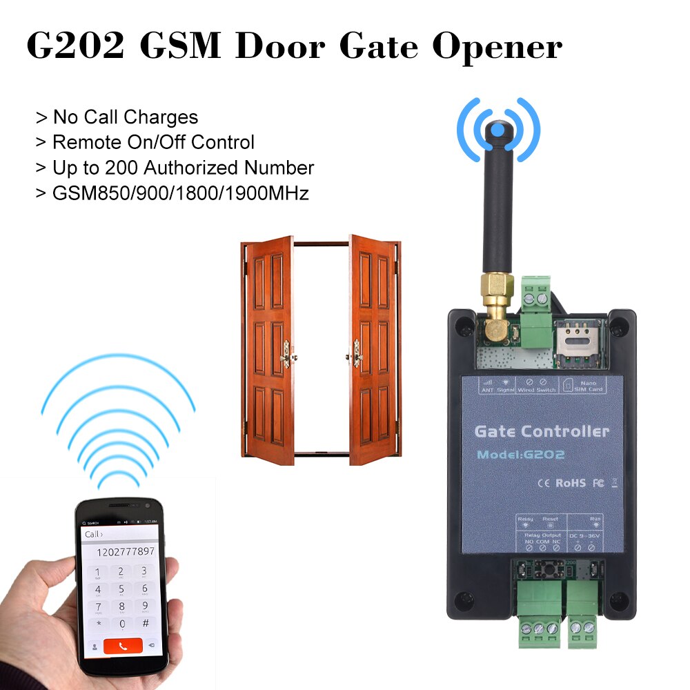 G202 drzwi GSM otwieracz bramy zdalne włączanie/wyłączanie łącznik przekaźnikowy zdalne sterowanie dostęp robić drzwi bezprzewodowy mechanizm otwierania drzwi za pomocą bezpłatnego połączenia SMS Komenda