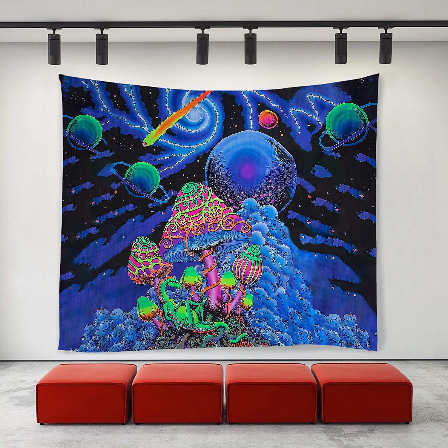 Psychedelic Mushroom Tapestry Nebula Galaxy Meteor Planets Sky Wall Hanging
