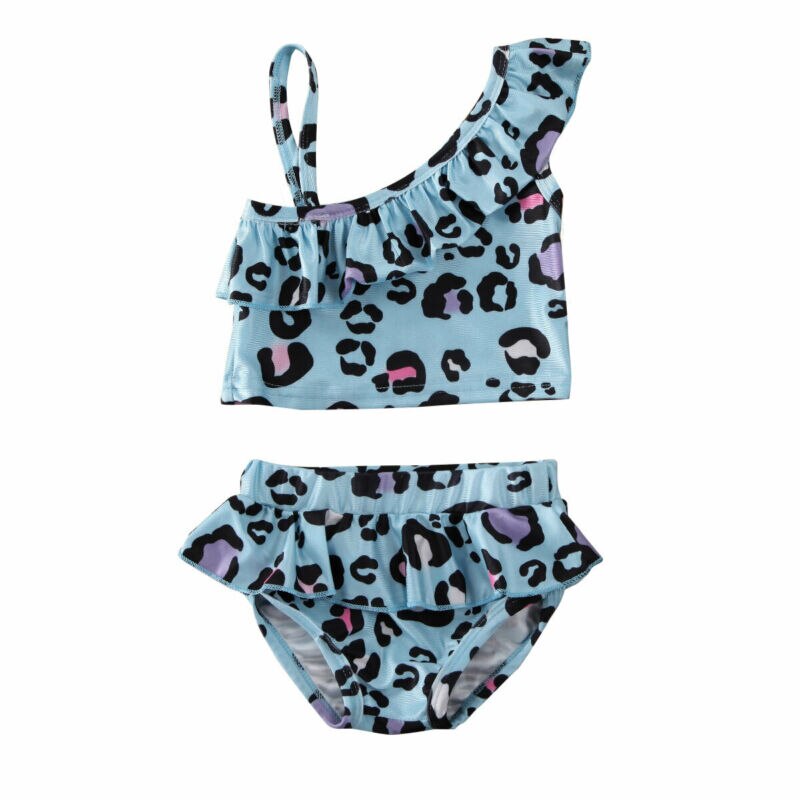 Kid Baby Meisjes Luipaard Bikini Set 2 Stuks Mode Blauwe Luipaardprint Zomer Badpak Bikini Badpak Strand Zwemmen Kostuum