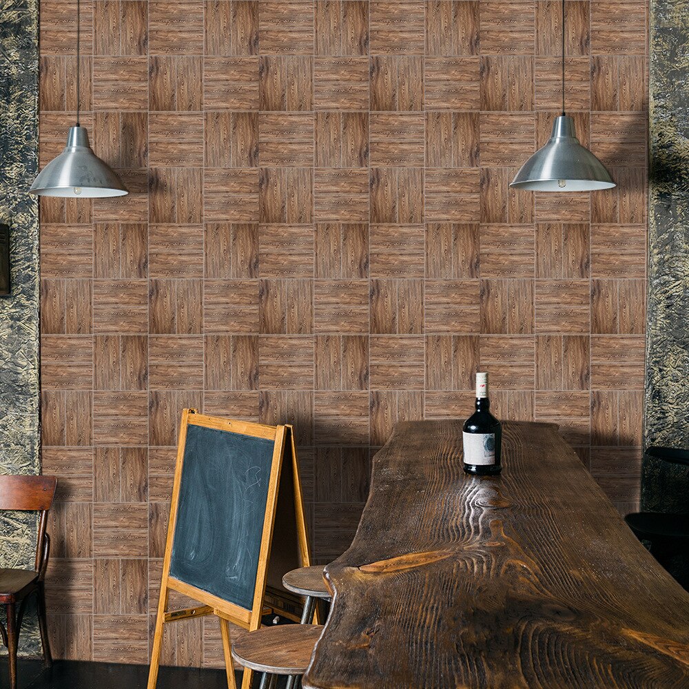 9 Stks/pak Donkerbruin Houten Zelfklevende Pvc Muur Stickers Diy Badkamer Keuken Wandtegel Trap Sticker 20x10cm