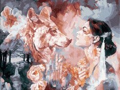 Azqsd olieverfschilderij op nummer wolf meisje diy kleurrijke verf handgemaakte oningelijste tekening op nummer dier huisdecoratie: Grootte 5395