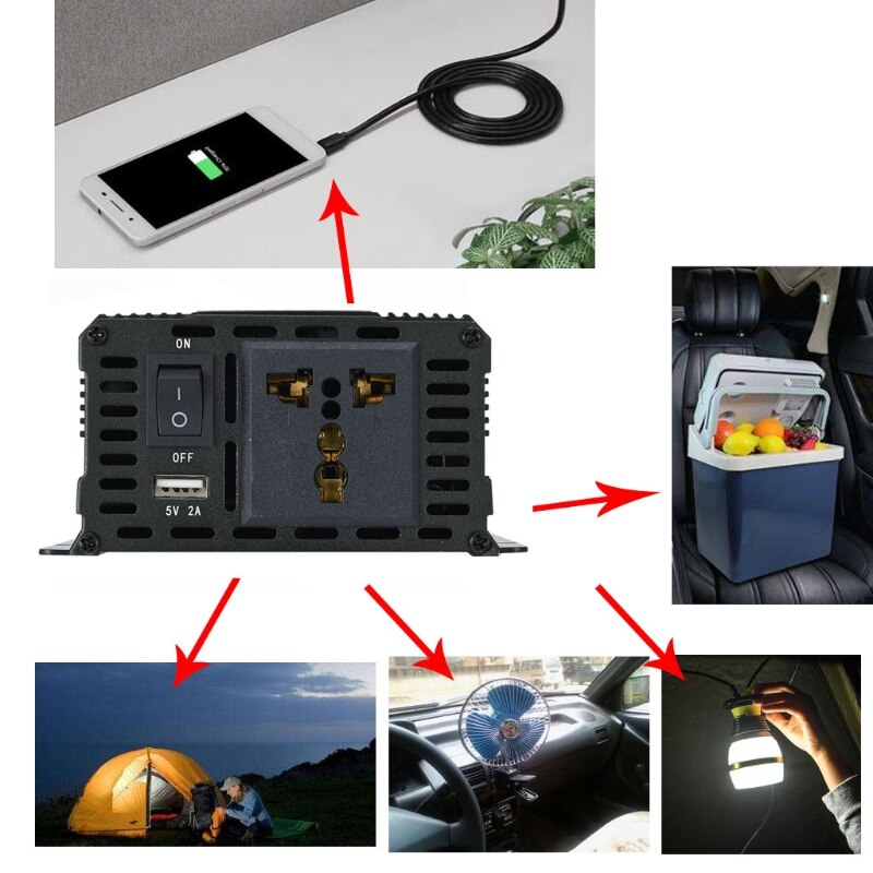 1000W Car Inverter DC 12V/24V to AC 110V/220V Voltage Converter with LCD Display