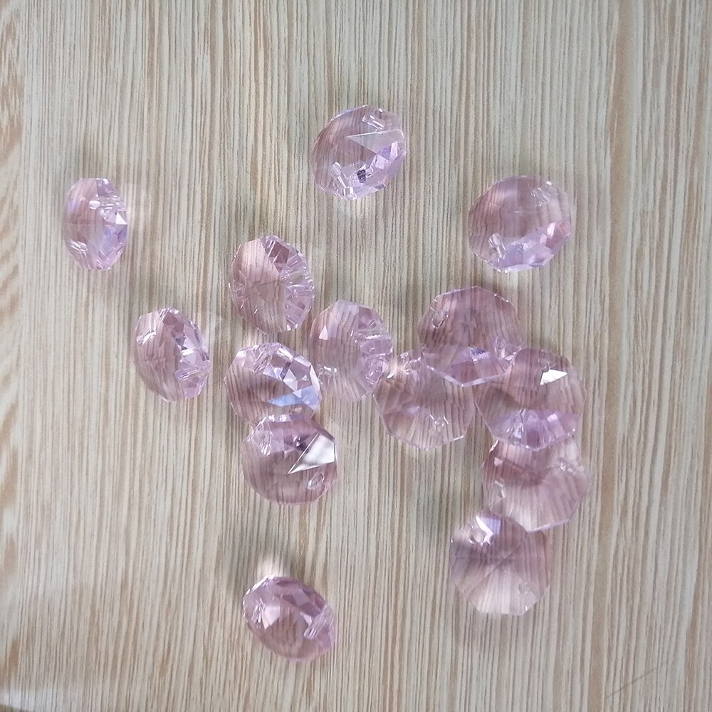 Kamel 20 stk rosa 14mm krystall åttekantede løse perler til skrog prismer lysekrone lampe deler tilbehør bryllup midtpunkt