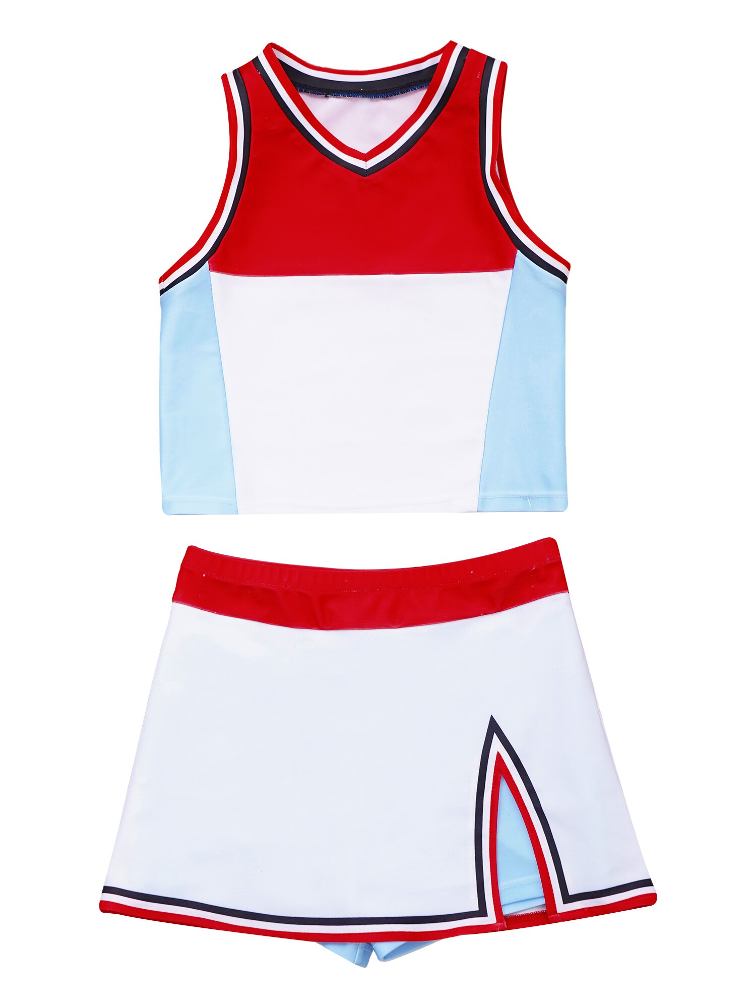 Kids Girls 2Pcs Red V-neck Colorblock Tennis Vest Tank Tops and Skirt with Attached Underwear Sets Sportswear for Badminton Golf