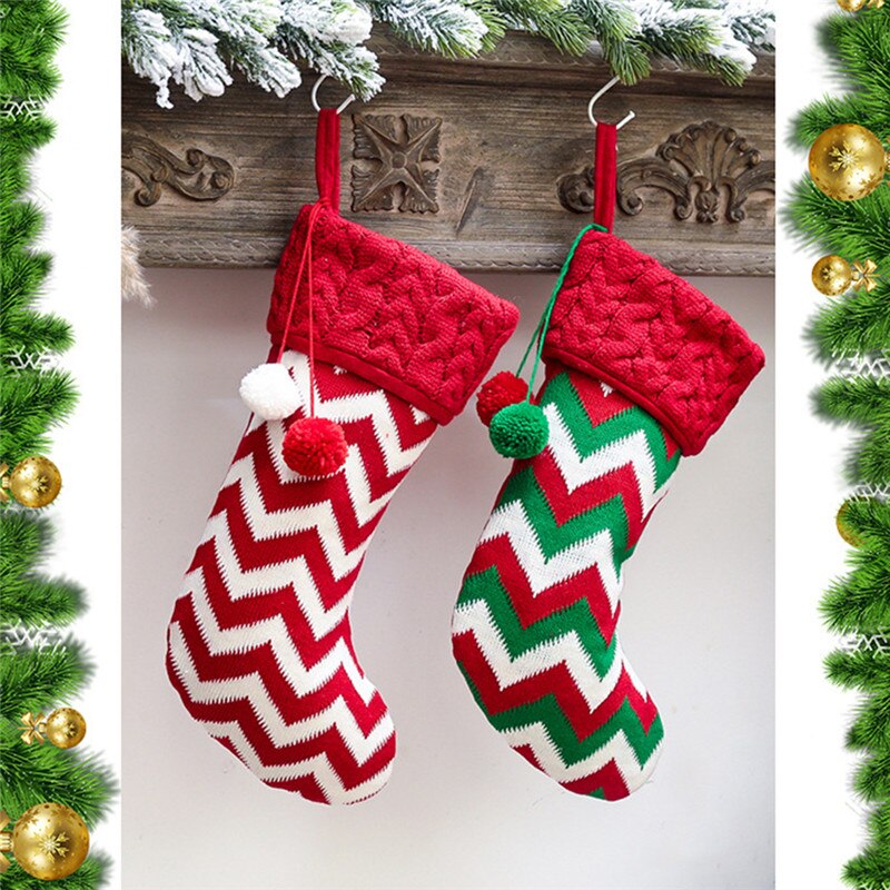 Jaar Kerst Kous Sack Xmas Candy Bag Kerst Decoraties Voor Huis Gebreide Sok Kerstboom Decor