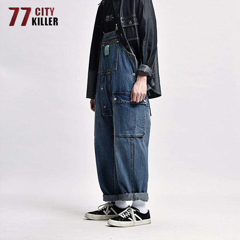 77 city killer denim overalls mænd streetwear cargo bukser mænd worker multi-pocket vaskede joggers herre retro hagesmæk bukser