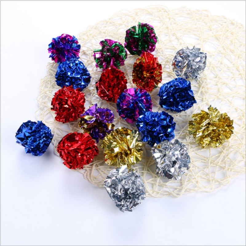 Boules d'aluminium colorées froissées pour chat, 12 pièces, balles en papier, jouet pour chat, boules en Mylar