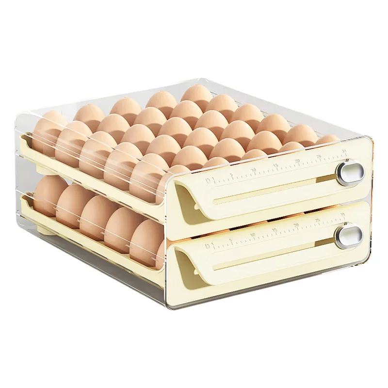 Kitchen Fridge Drawer Style Egg Tray Double Layer Egg Storage Box Timer Egg Box Freshness Preservation Container Home Goods