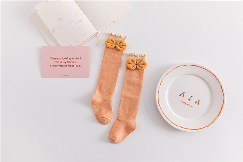 Blotona atmungsaktive kniestrümpfe für kleine mädchen, frühling, herbst, Winter, süßer stil, schleifenverzierung, fransenstrümpfe: Orange / 1-3 jahre