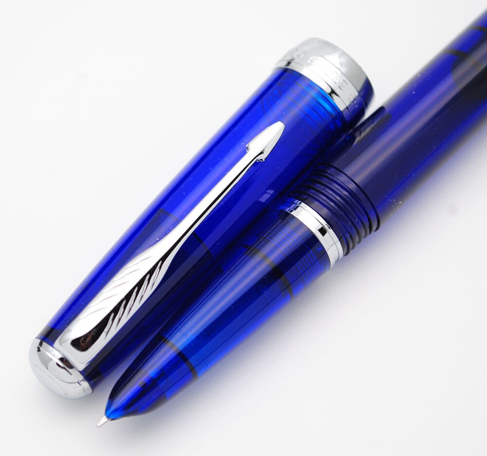 Wing Sung 618 Toso Piston Fountain Pen Transparent F Nib Ink Pen: Transparent Blue  S