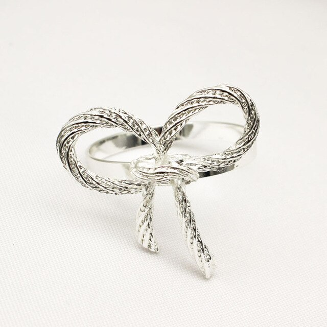 Servilletas y anillo con lazo para en casa, servilletas plateadas y doradas, recepciones de boda: Silver
