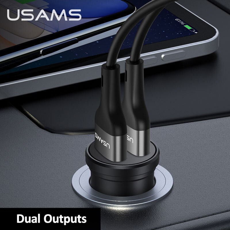 Usams Dual Usb Car Charger Voor Telefoon 2.4A Snelle Mobiele Telefoon Oplader Adapter Voor Iphone 11 Pro Samsung Huawei Auto telefoon Oplader