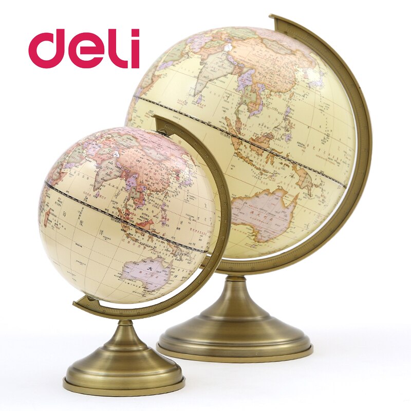 Deli LED light Stereoscopic 3d World Earth Globe Map Geography Educational metal Stand Home Ideal Miniatures office gadgets