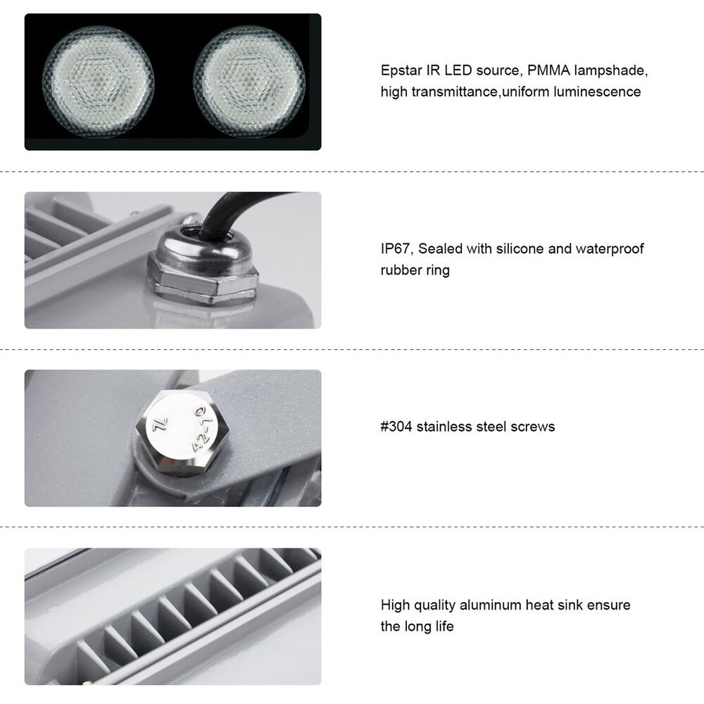 Infrared Light 6 Strong LED Night Vision Range 50M 850nm Aluminium Illuminator lamp for Security CCTV IP Camera with 12V2A power