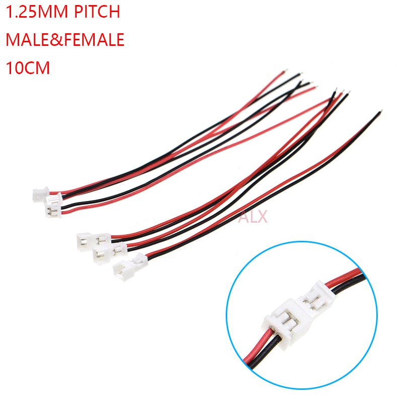 10 SET 100 MM mini micro JST 1.25 2pin man vrouw plug connector met draad 1.25 MM 2pin kabel