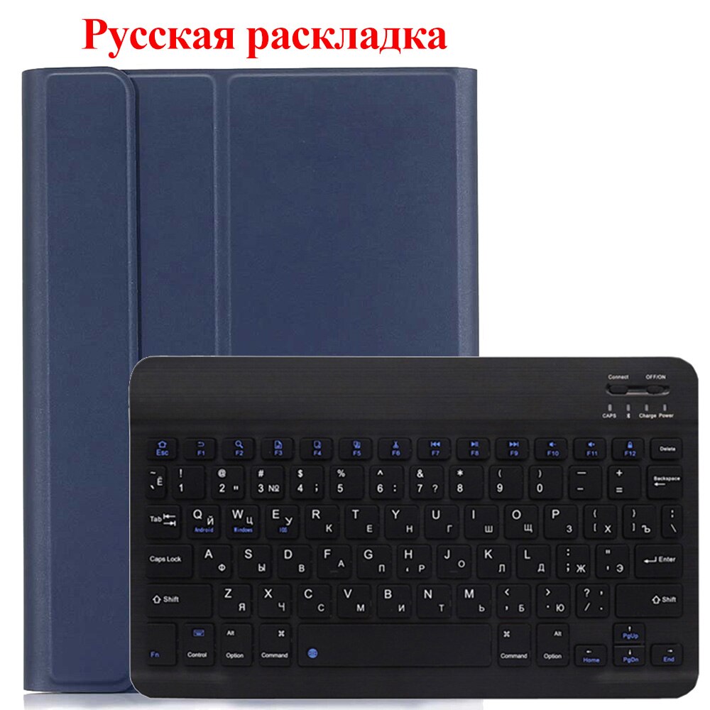 Drahtlose Tastatur Für Huawei MediaPad T3 10 9,6 zoll fallen PU Leder Tablette Abdeckung Für AGS-L09 AGS-L03 Mit Bluetooth Tastatur: Blau-Russisch