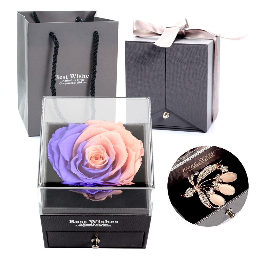 Caja de joyería de 6-9cm para mujer, Rosa eterna para de San Valentín, boda, Navidad, decoración del hogar, caja de embalaje de La Bella y La Bestia