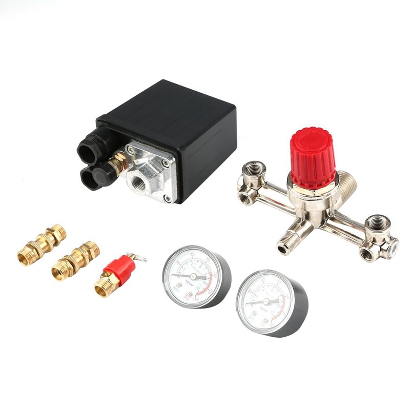 Adjustable Pressure Switch Air Compressor Switch Pressure Regulating With 2 Press Gauges Valve Control Set