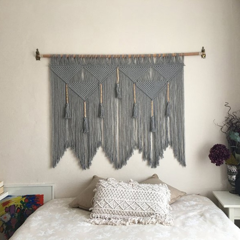 Macrame vägghängande handvävt bohemiskt bomullstrep boho gobeläng heminredning （utan pinnar）