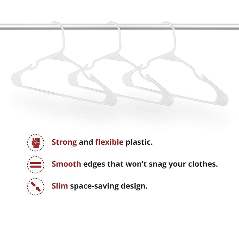 Appendini in plastica bianca, appendiabiti in plastica perfetti per l'uso standard quotidiano, appendini per abbigliamento (bianco, confezione da 20)