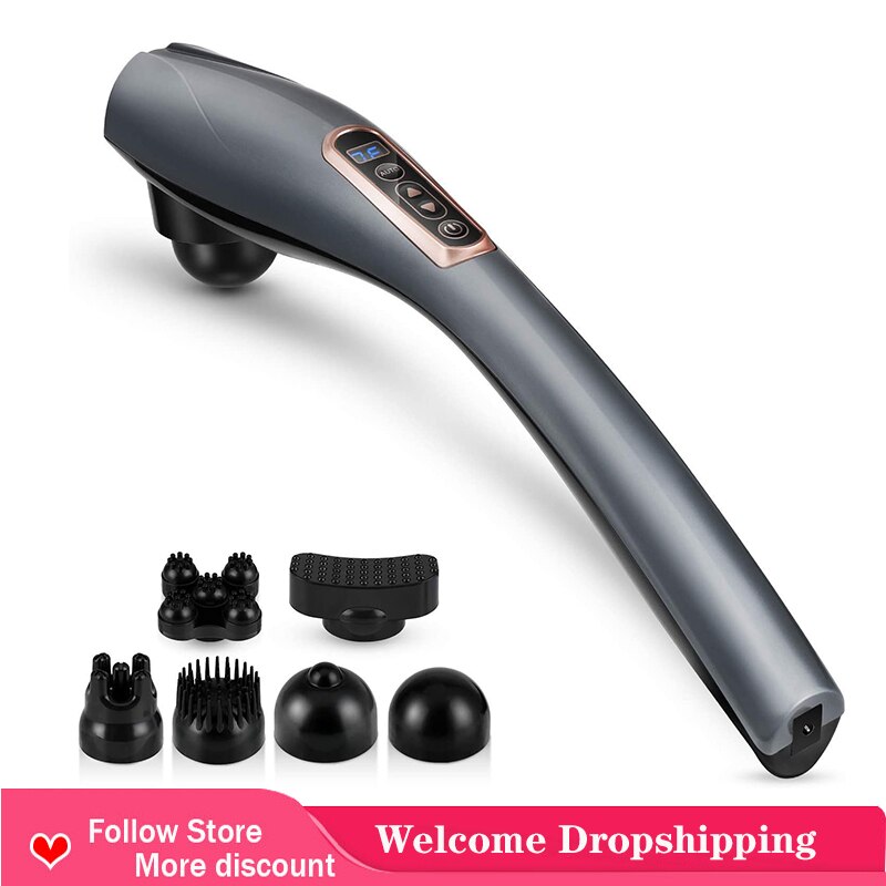 Hals Massage Hamer Draagbare Handheld Massage Stok Elektrische Massage Back Relax Multifunctionele Massage Stok Verlichten Lichaam Pijn: EU Plug / Black