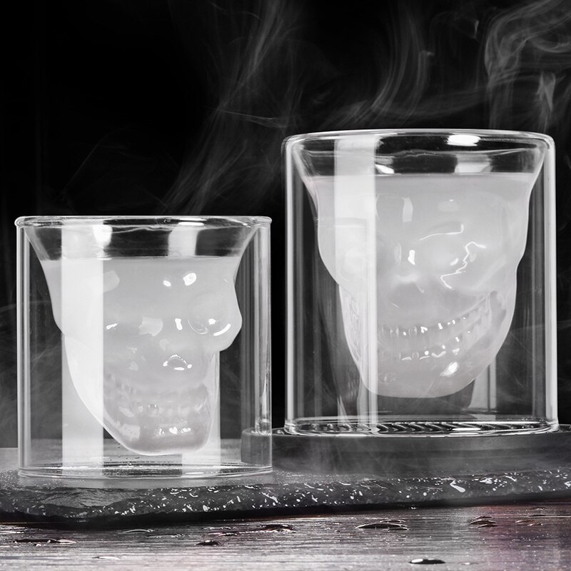 2-16Pcs Schedel Cup Dubbel Transparant Glas Bier Whiskey Vodka Wijn Water Champagne Cocktail Wijn Glazen Koffie Melk mokken 25Ml