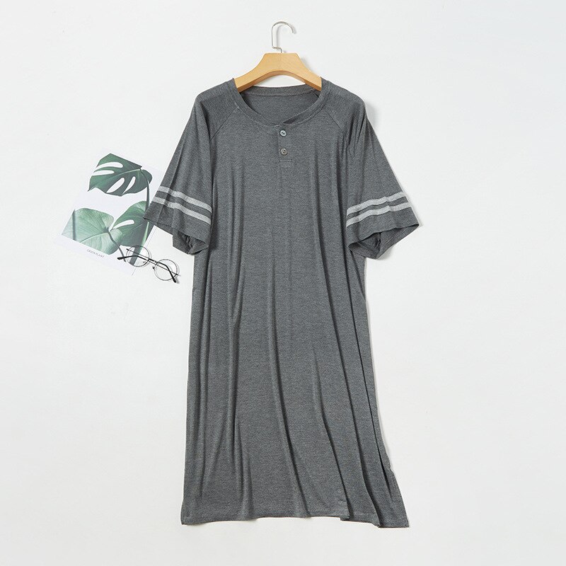 Losse Plus Size Slapen Jurk Mannen Nachtkleding Zachte Modal Katoen Gewaad Mannelijke Nightgowns Korte Mouw Rompertjes Pyjama Homewear Gewaden