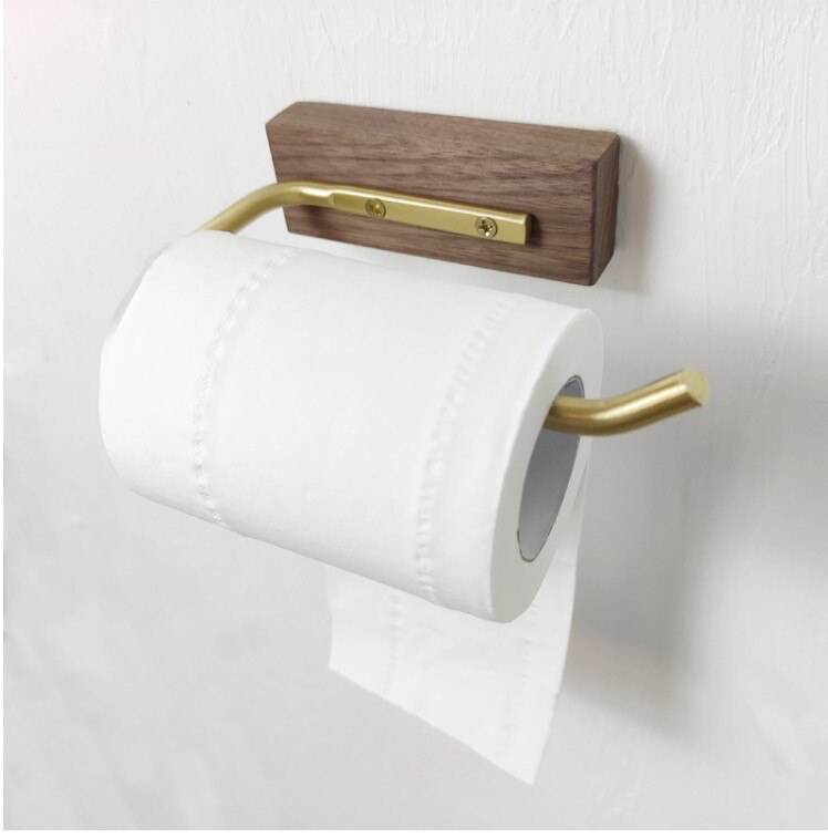 Nordisk valnøttpapirholder-bad messingpapirhåndkleholder slagfri toalettrullholder massivt tre toalettpapirhylle