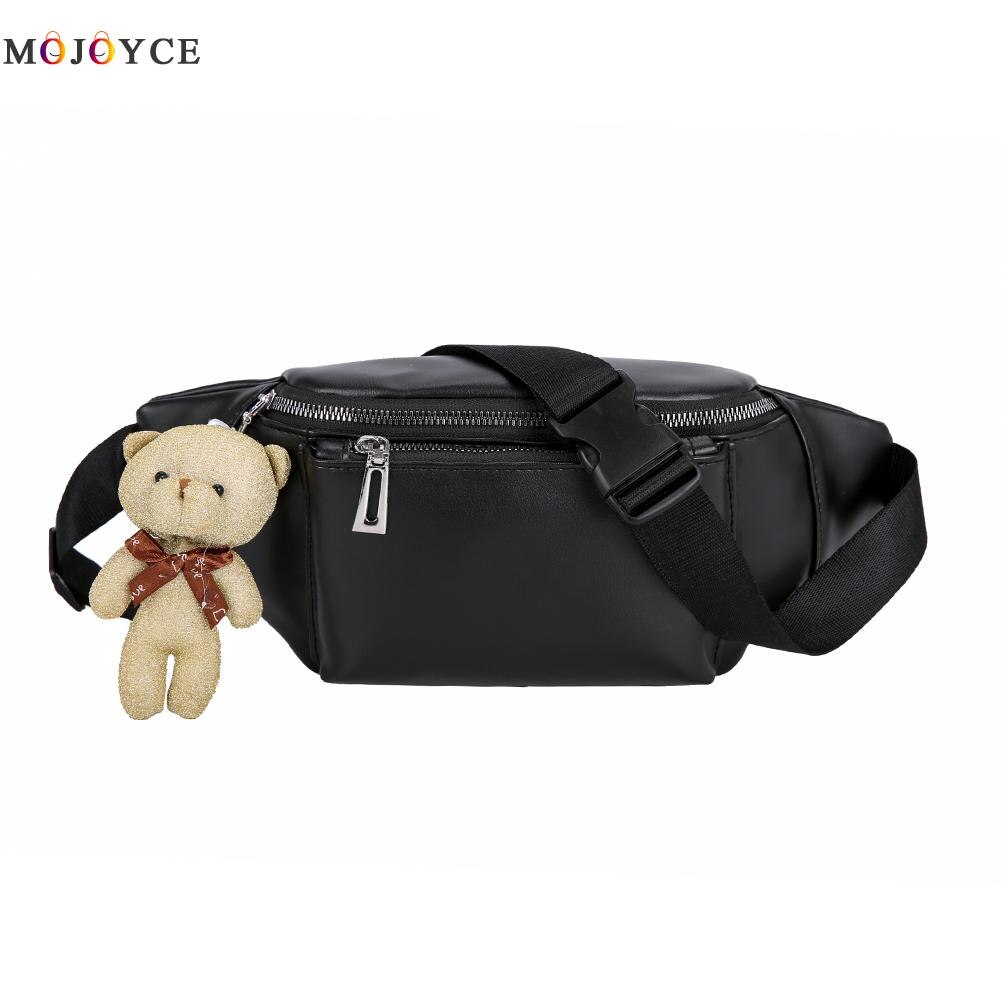 Bolsas de cintura feminina fanny pu couro urso pingente sólido pacote de ombro no peito