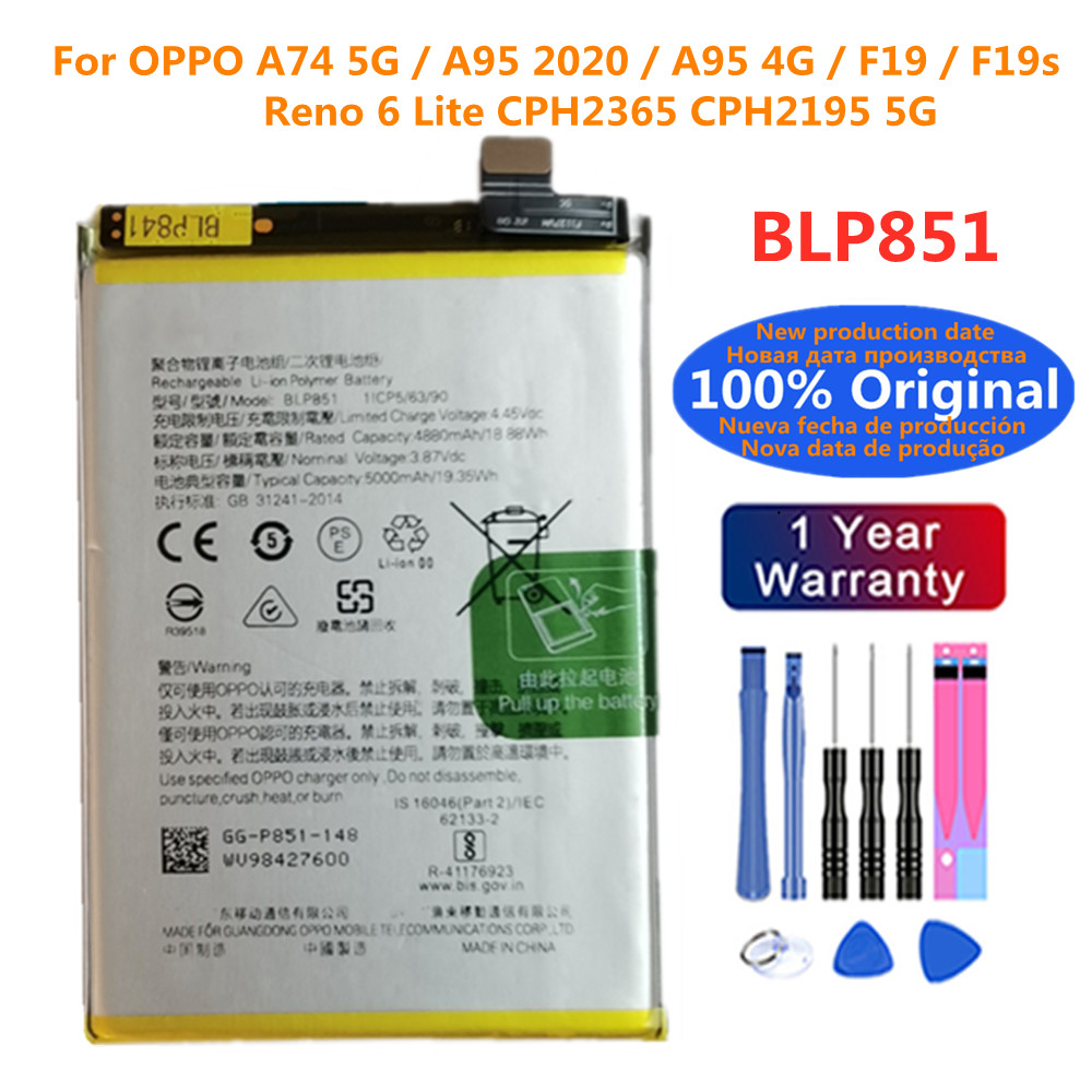 Original BLP851 Battery For OPPO A74 5G / A95 / A95 4G/ F19 / F19s / Reno 6 Lite CPH2365 CPH2195 5G Phone Batteries Bateria: Blue