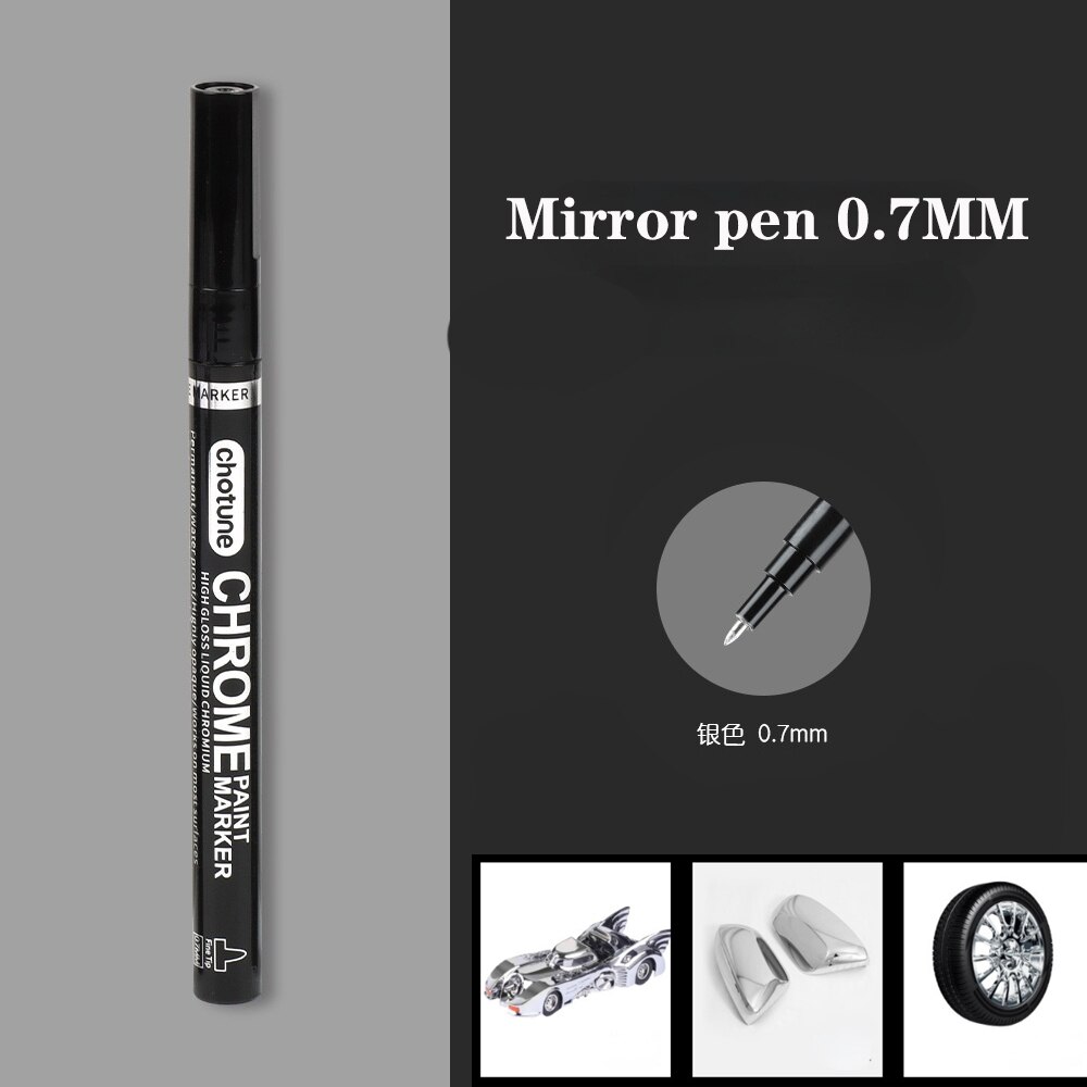 Galvanik Spiegel Silber Farbe Stift Hand-reparatur Chrom-überzogene Metall Wasserdichte Reifen Keramik berühren-hoch Farbe 1mm/2mm Feder: Silber- 0.7mm