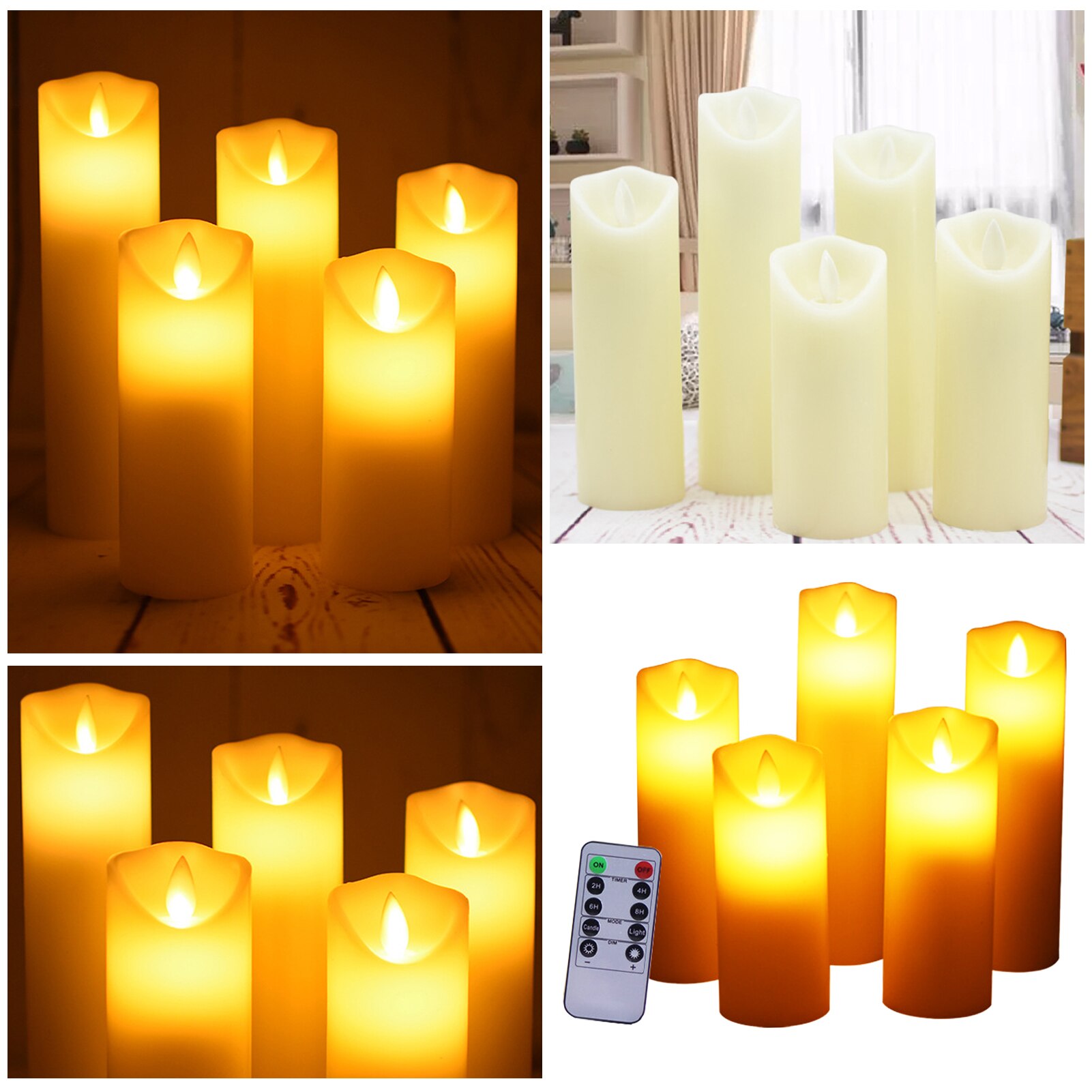 5PCS LEDs Electronic Candle Light Kit Set Flameless Lamp Remote Control Flash &amp; Constant Bright 2/4/6/8 Timer Setting Dimmable