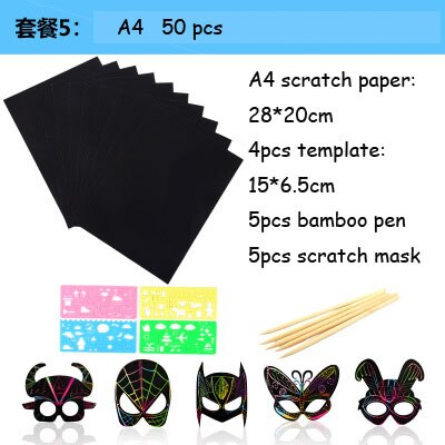 Non-toxic A4 scratch paper Children&#39;s students hand-made DIY scratch painting colorful scraping paper 50 sheets 100 sheets: 5