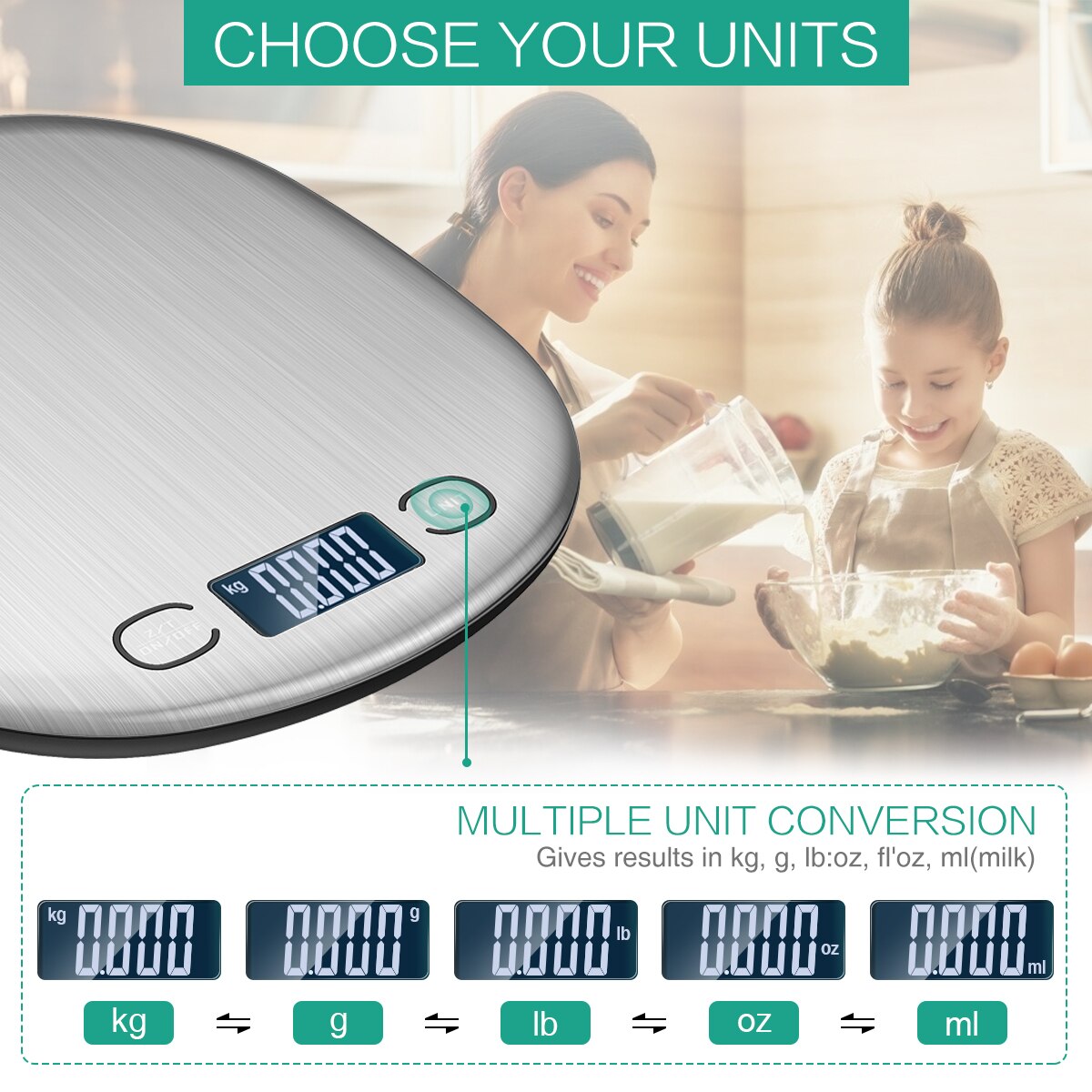 15kg Digital Kitchen Scale Household Electronic Food Scale Cooking Baking Scale Kitchen Measuring Tool Stainless Steel