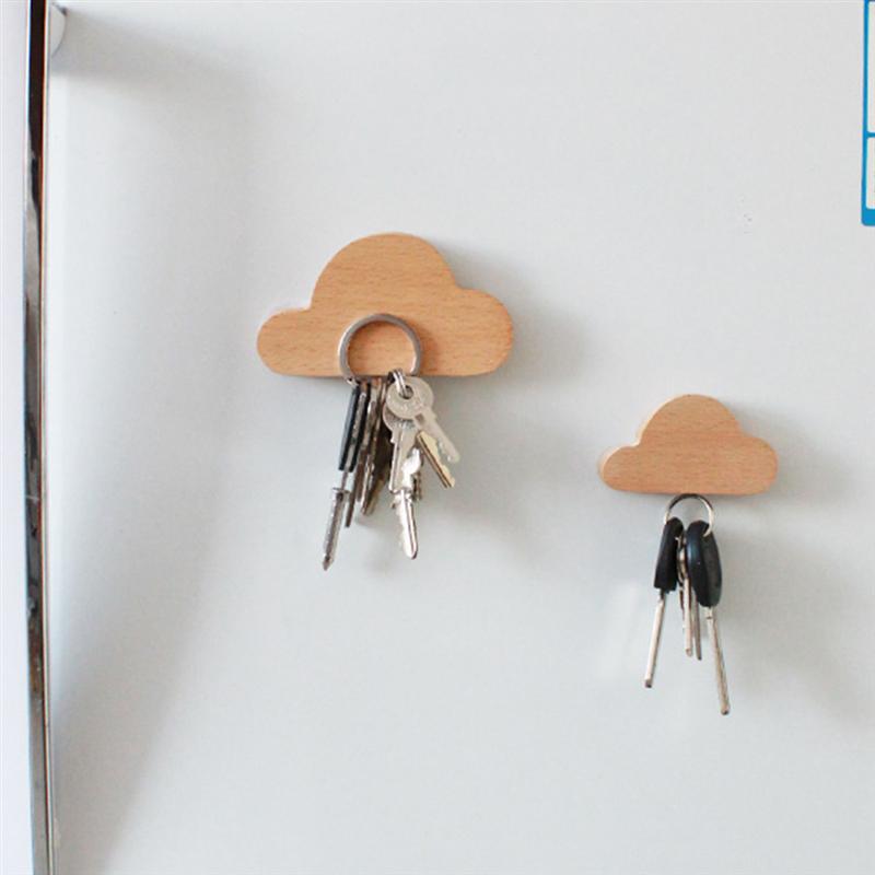 1Pc Magnetic Wooden Key Holder Cloud Shape Fridge Magnet Key Hook Organizer Chain Ring Modern Key Hook for Home Office Hotel