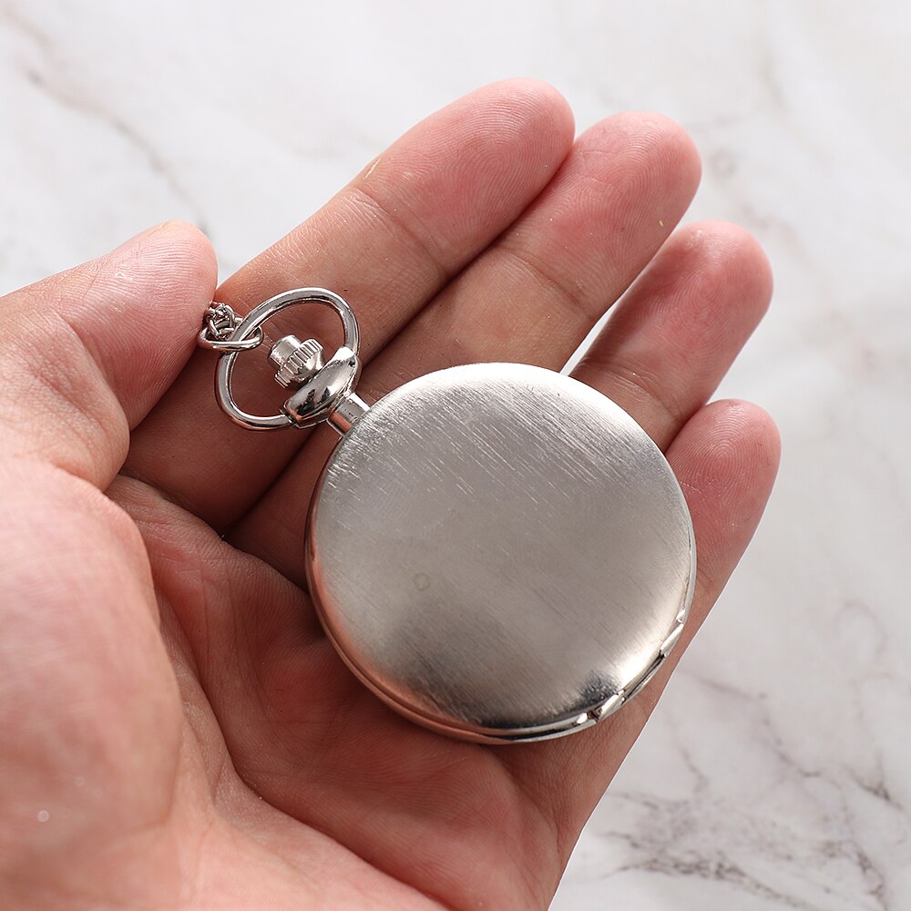 Retro svart silver slät steampunk kvarts fickur i rostfritt stål