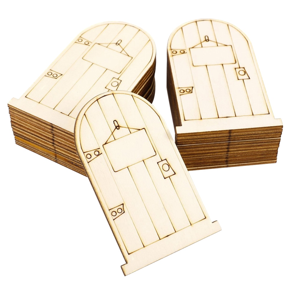 50 stücke Holz Gebühr Türen unbemalt Holz Stück Ornament Ausschnitte Handwerk Nette DIY Plakette Tür Wohnkultur (khaki)