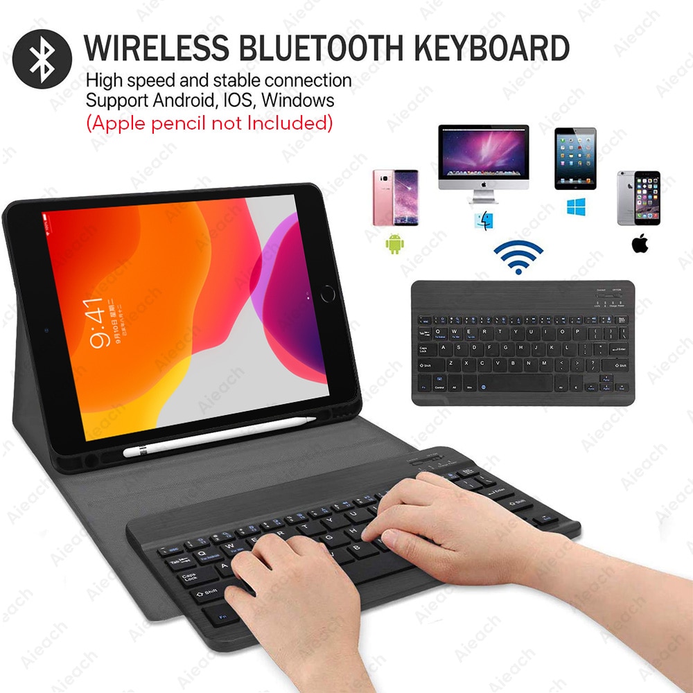 Aieach Leather Keyboard Case For iPad Mini 1 2 3 4 5 case With Pencil Holder Bluetooth Keyboard Cover for iPad Mini 5 Case