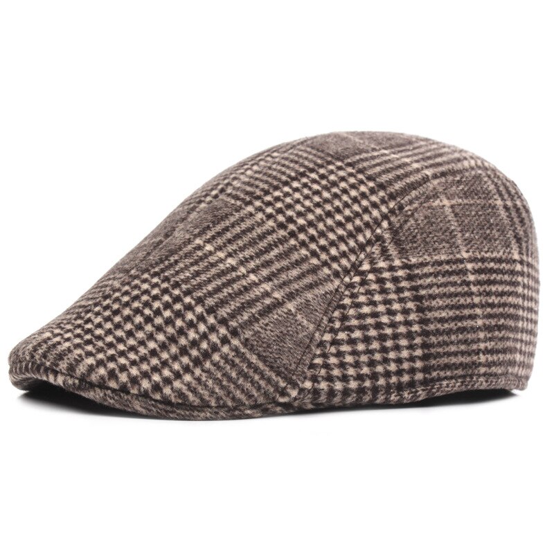 SLECKTON Cotton Hats Plaid Hats Beret Peaked Cap Tweed Casual Newsboy Cap Retro Flat Cap Herringbone Winter Hats for Men: Brown