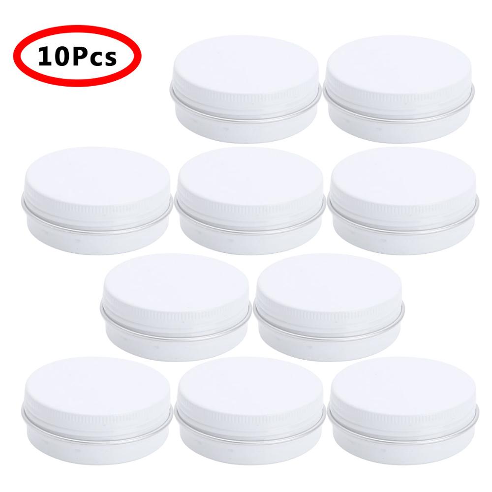 10 30ml aluminiumsdåser med anti-lækageforsegling potter skruetop mini opbevaring metal dåser bærbar lysboks urte lotion prøvebeholdere: Hvid