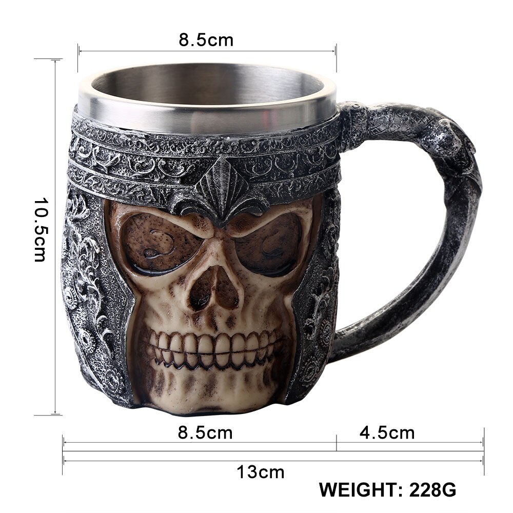 Viking Stainless Steel Skull Coffee Mug Viking Skull Beer Mugs for Men Boy Halloween Christmas: Default Title