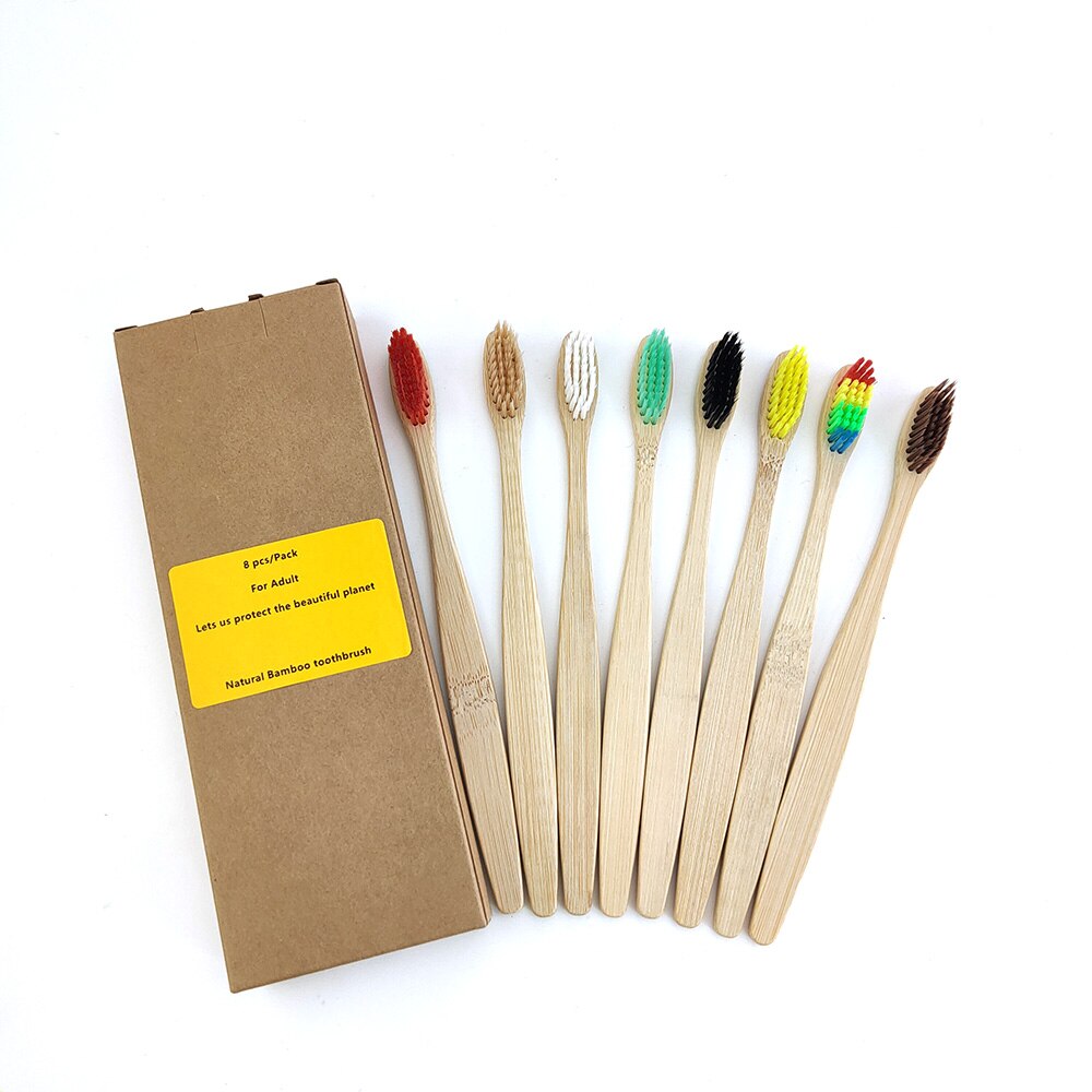 12Pcs Bamboo toothbrush Eco Friendly Product bamboo Solid handle soft fibre tooth brush adults Oral Care Biodegradable