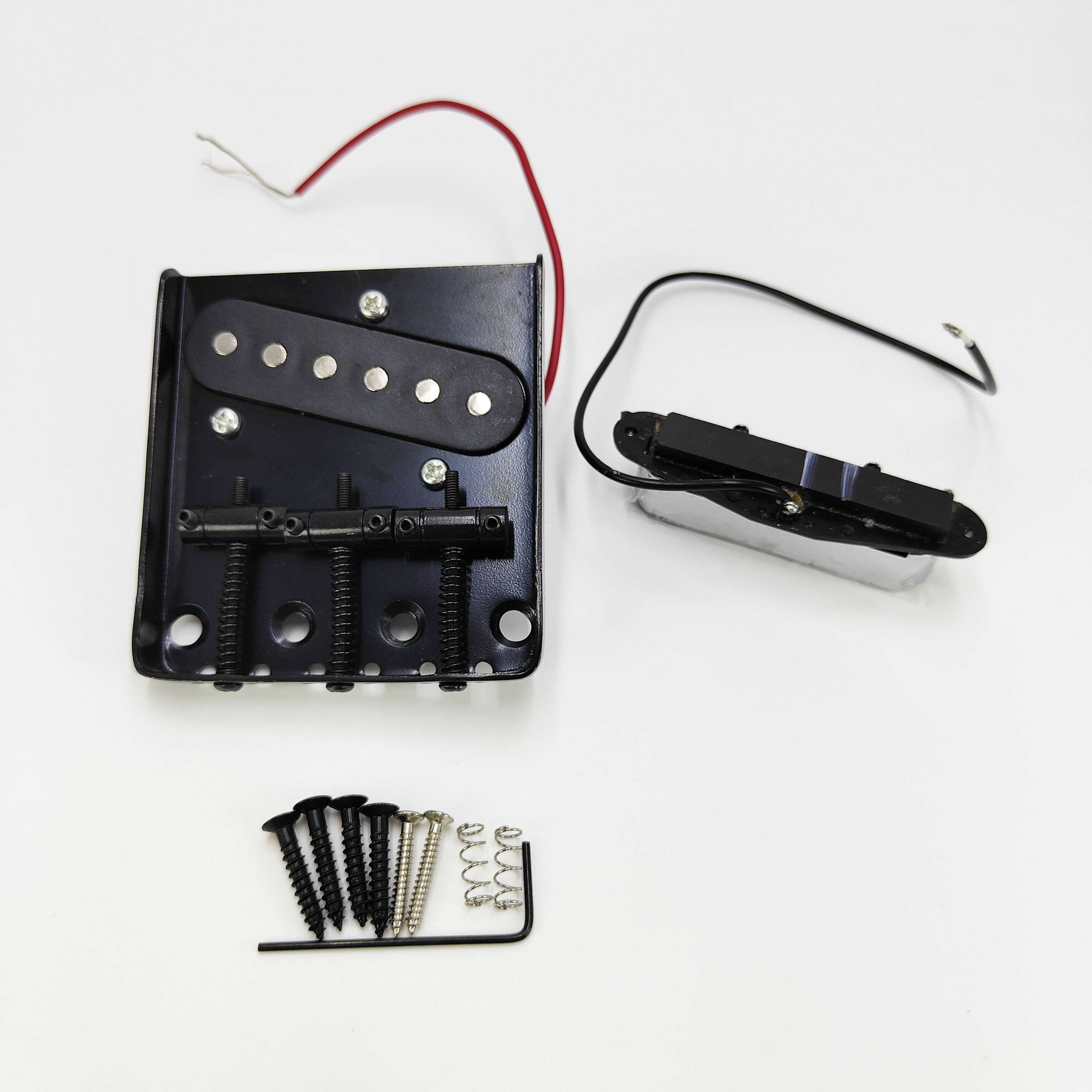 Puente de cenicero de tres monturas de compensación de latón, puente de guitarra, pastilla completa para accesorios de guitarra eléctrica Telecaster Tele-TL: Negro