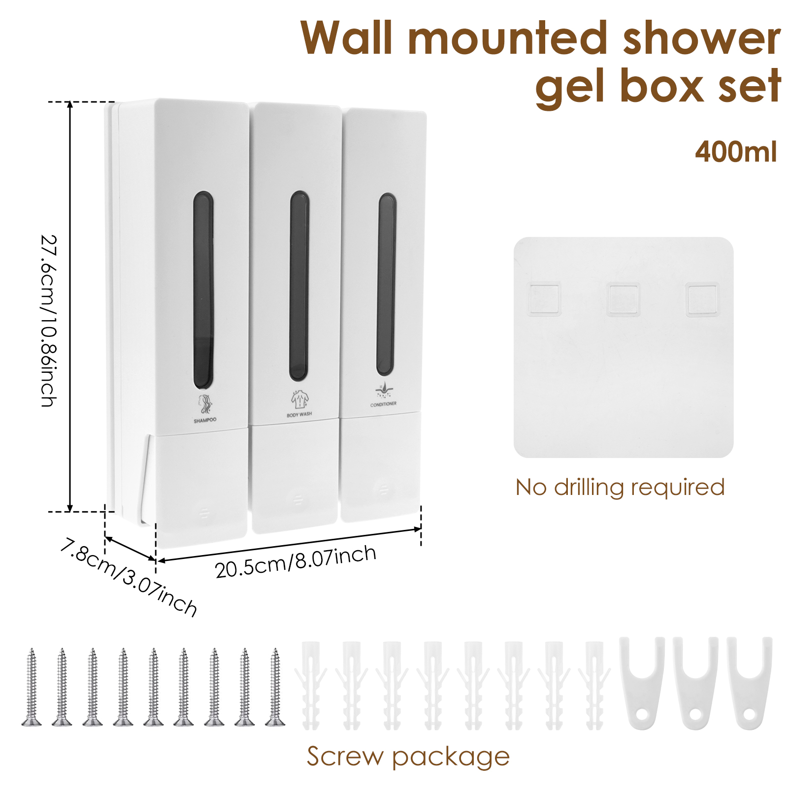 400ML Soap Dispenser Wall Mounted Shower Soap Dispenser 3 Chamber Conditioner Gel Detergent Dispenser for Bathroom Accessories