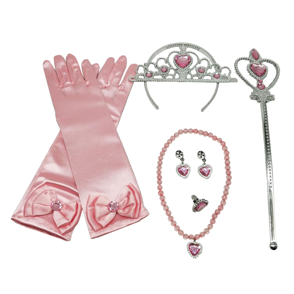 Princess Costume Kit Girls Gloves Tiara Fairy Wand Jewelry Set Fancy Dress